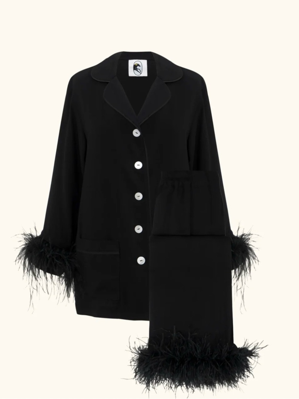 Sleeper Luxury Lounge Wear Set Ostrich Feather Trim Black Medium
